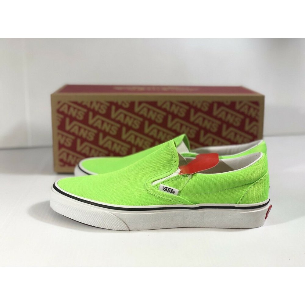 Vans Classic Slip On Neon Green Gecko/White Shoes - Picture 8 of 14